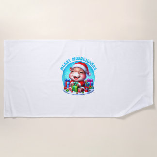 Serviette De Plage Noël Moo Deng Merry Moodengmas Baby Hippo Chr
