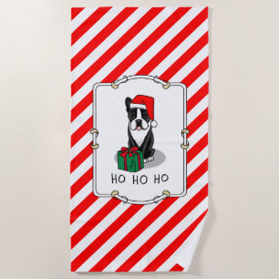 Serviette De Plage Noël Père Noël Boston Terrier (noir) mignonne
