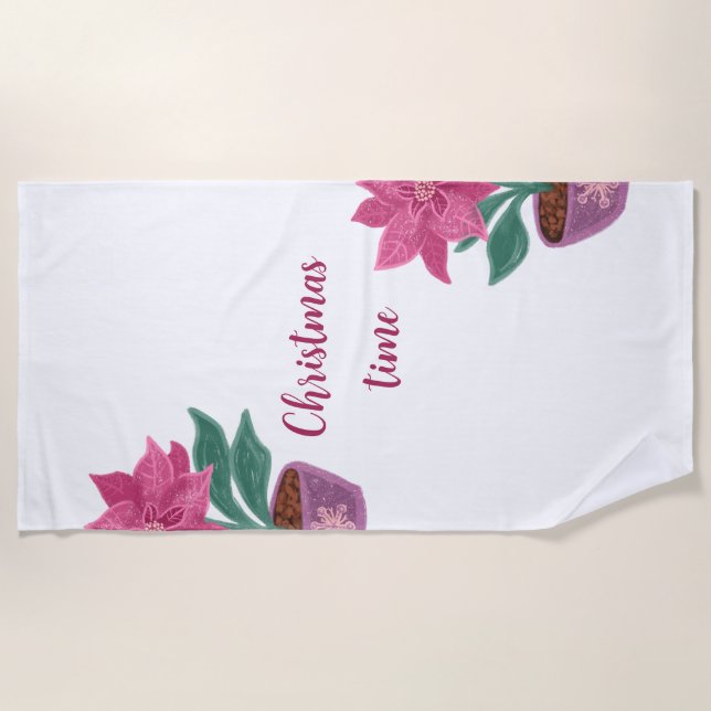 Serviette De Plage Noël Poinsettia en pot de fleurs (Devant)