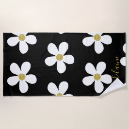 Serviette De Plage Noir Blanc Simple Daisy Or Personnel