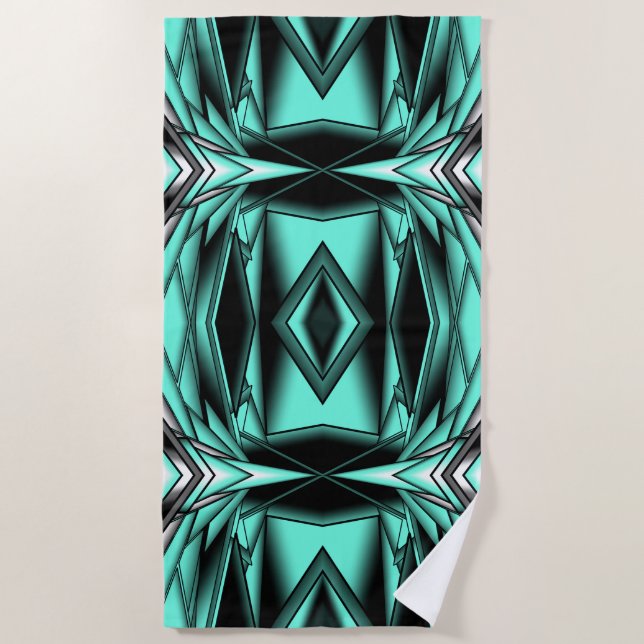 Serviette De Plage Noir Blanc Turquoise Ombre Art Abstrait moderne (Devant)