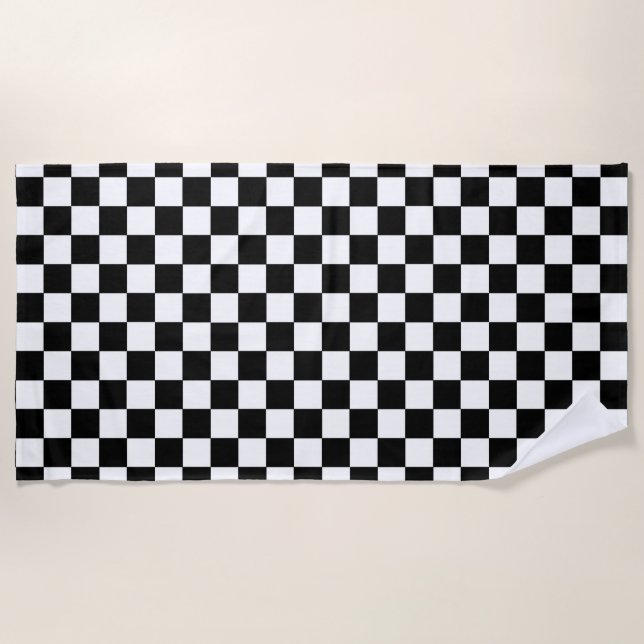 Serviette De Plage Noir et blanc Checkered (Devant)