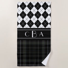 Serviette De Plage Noir et blanc Plaid et Jacquard Monogramme