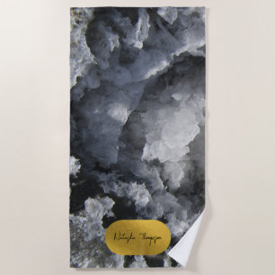 Serviette De Plage Noir Gold Foil Crystals de mer Signature Script