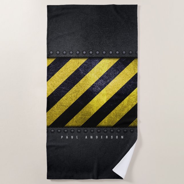 Serviette De Plage Noir Jaune Danger Stripes Ingénieur de constructio (Devant)