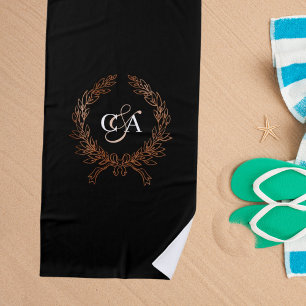 Serviette De Plage Noir monogramme initiales couronne rose lune de mi