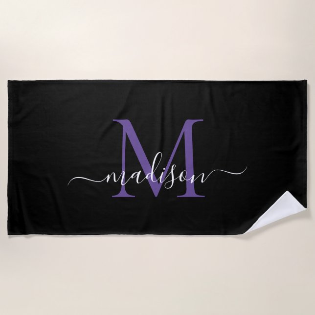 Serviette De Plage Noir violet violet Monogramme Feminine Girinine Sc (Devant)