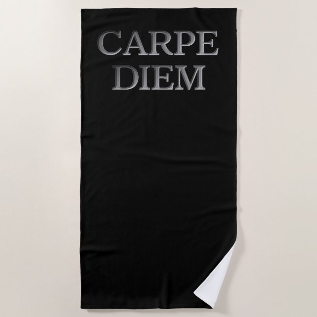 Serviette de plage noire Carpe Diem (Devant)