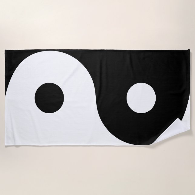 Serviette de plage noire et blanche de Ying Yang (Devant)