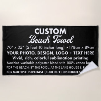 Serviette de plage noire personnalisée 5' 10"