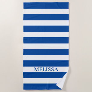 Serviette De Plage Nom Bleu Et Blancs Barré Cabana Barrage