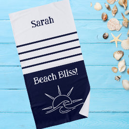 Serviette De Plage Nom Chic Marine Blue Stripes Océan