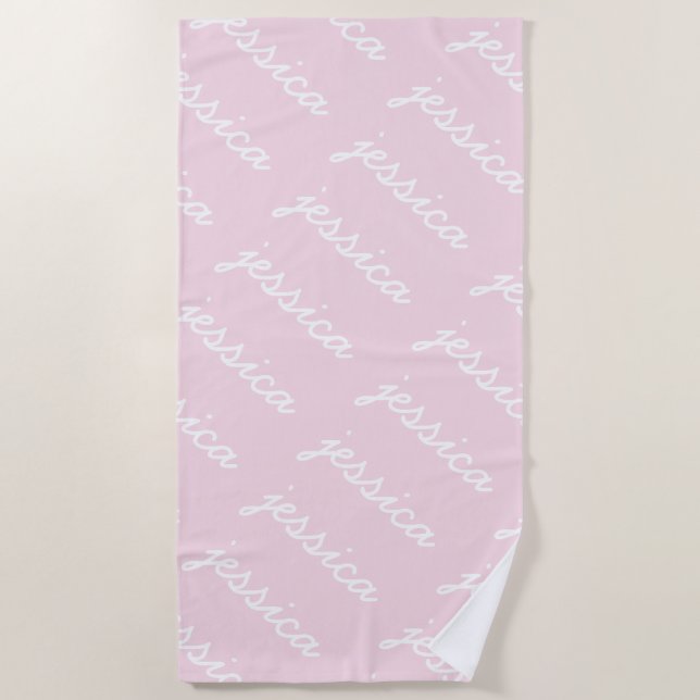 Serviette De Plage Nom cursif rose de votre nom (Devant)