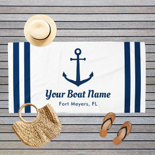 Serviette De Plage Nom de bateau blanc ancre marine nautique
