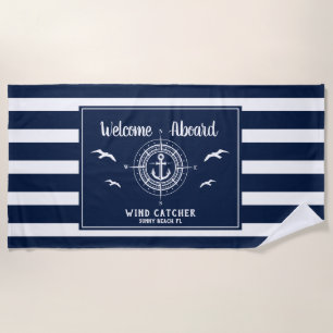 Serviette De Plage Nom de bateau personnalisé Bienvenue à bord de l'A