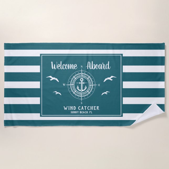 Serviette De Plage Nom de bateau personnalisé Bienvenue à bord de l'A (Devant)
