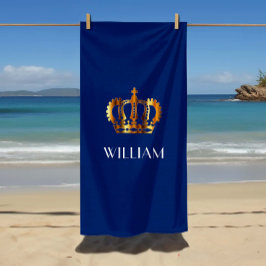 Serviette De Plage Nom de Couronne Royal Gold Bleu élégant
