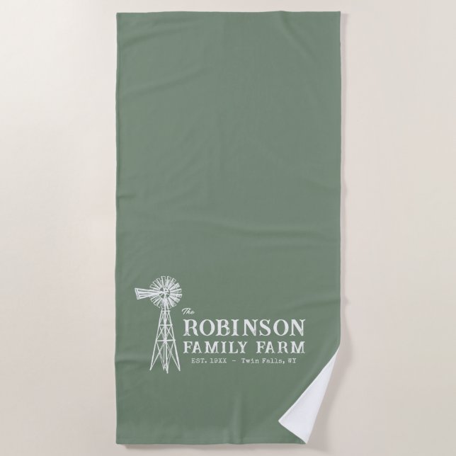 Serviette De Plage Nom de famille Agritourisme Rustique Windmill Sage (Devant)