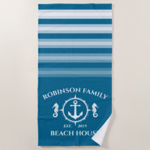 Nom de famille Beach House Seahorse Ancre Aqua Blu