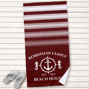 Serviette De Plage Nom de famille Beach House Seahorse Ancre Rouge pr
