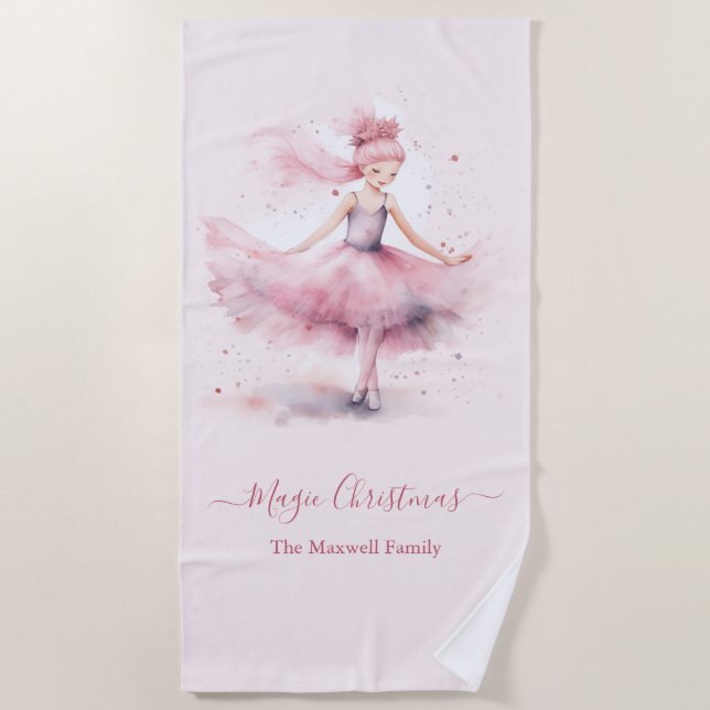 Serviette De Plage Nom de famille du ballerine de Noël (Devant)