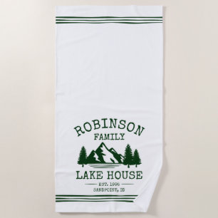 Serviette De Plage Nom de famille Lake House Forest Green Trees