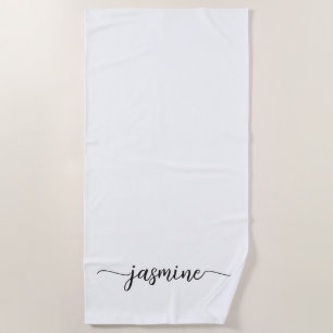 Serviette De Plage Nom de grand script monogramme blanc minimaliste