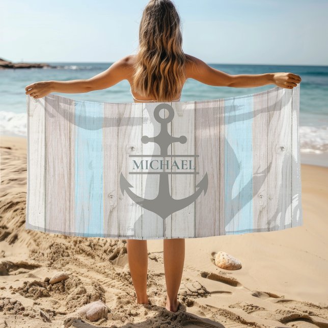 Serviette De Plage Nom de l'Ancre du bateau en bois nautique (Créateur téléchargé)