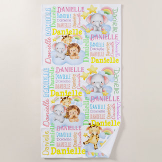Serviette De Plage Nom de longue fille personnalisé avec des bébés an