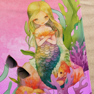 Serviette De Plage Nom de monogramme mignon Mermaid Pink Beach Towne