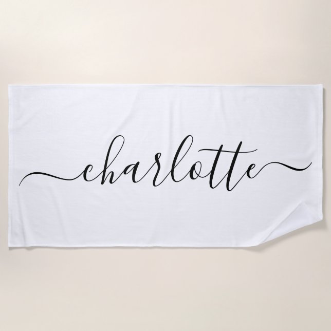 Serviette De Plage Nom de script tendance mignon Personnalisé Blanc (Devant)