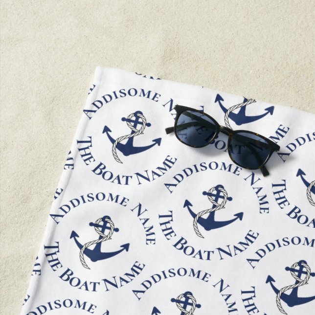 Serviette De Plage Nom du bateau de famille nautique Marine Ancre boi (En situation)
