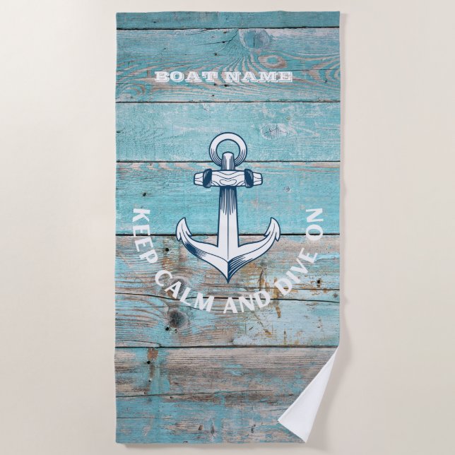 Serviette De Plage Nom du bateau nautique Ancre Bois rustique (Devant)