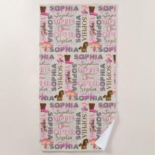 Serviette De Plage Nom du collage personnalisé de l'aube à cheval de