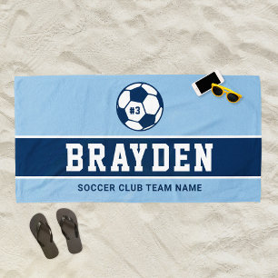 Serviette De Plage Nom du joueur de football bleu marine personnalisé