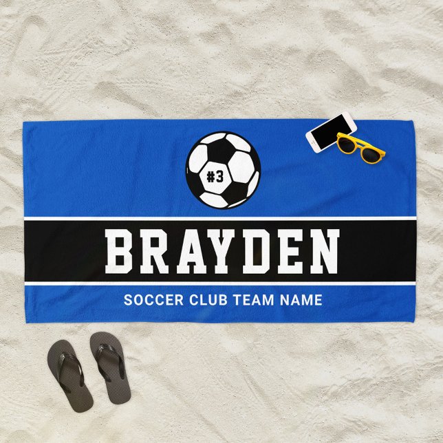 Serviette De Plage Nom du joueur de football royal bleu personnalisé (Créateur téléchargé)
