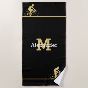 Serviette De Plage Nom du monogramme Baignoire en or Vélo /