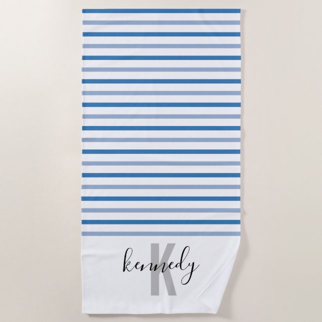 Serviette De Plage Nom du monogramme personnalisé bleu clair bleu fon (Devant)