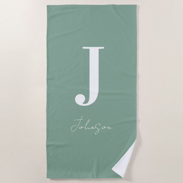 Serviette De Plage Nom du monogramme Sage Green Modern (Devant)