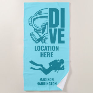 Serviette De Plage Nom et emplacement personnalisés Plongée sous-mari