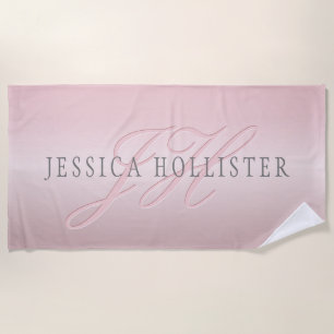 Serviette De Plage Nom et monogramme   Soft FAUX Rose Gold Blush