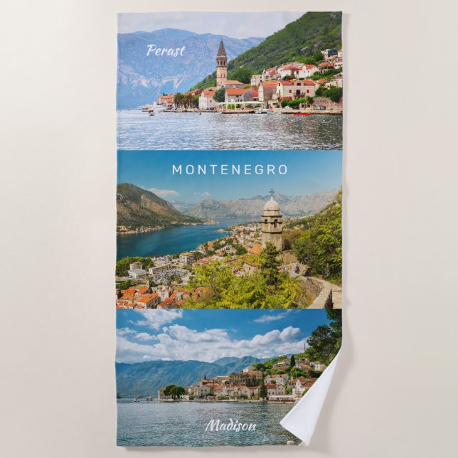 Serviette De Plage Nom et texte personnalisés Monténégro (Devant)