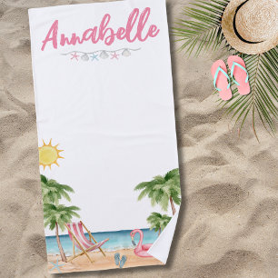 Serviette De Plage Nom été mignon Aquarelle Palm Tree Tropical