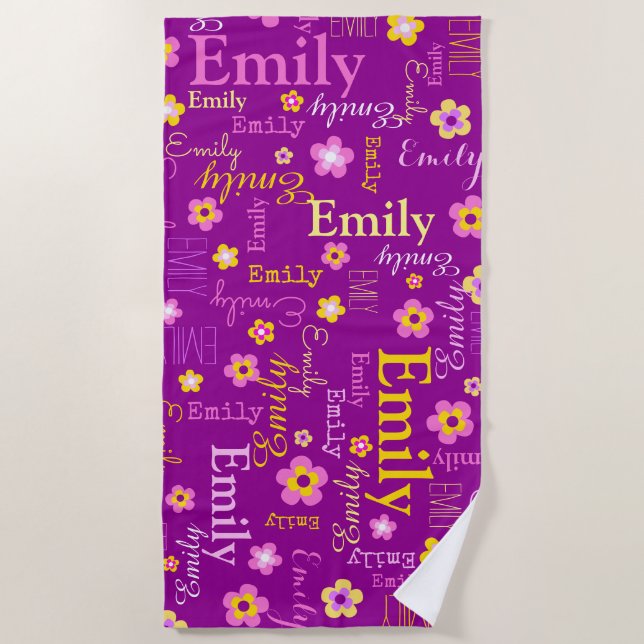 Serviette de plage nom fleurs Emily (Devant)