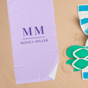 Serviette De Plage Nom initial du monogramme violet de lavande
