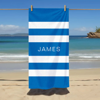 Serviette De Plage Nom moderne French Blue Stried Pool