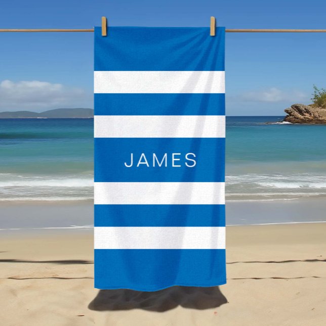 Serviette De Plage Nom moderne French Blue Stried Pool (Modern Name French Blue Striped Pool Beach Towel)