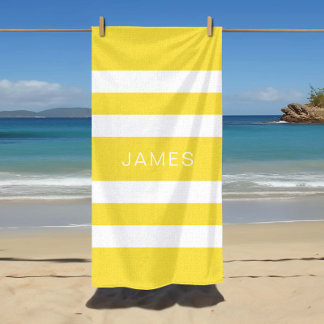 Serviette De Plage Nom moderne Piscine rayée jaune