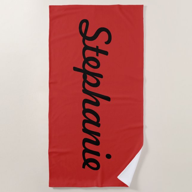 Serviette De Plage Nom noir ou monogramme en rouge (Devant)