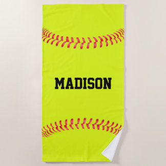 Serviette De Plage Nom, nom ou texte du joueur de softball personnali